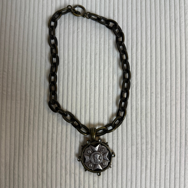 Egyptian Revival Medallion Statement Necklace - front view