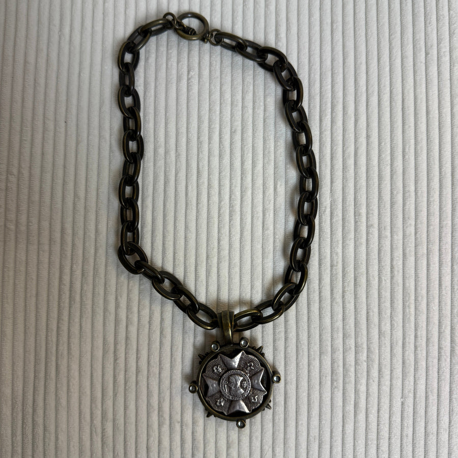 Egyptian Revival Medallion Statement Necklace - front view