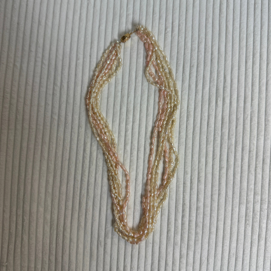 Multi-Strand Freshwater Rice Pearl Necklace - front view