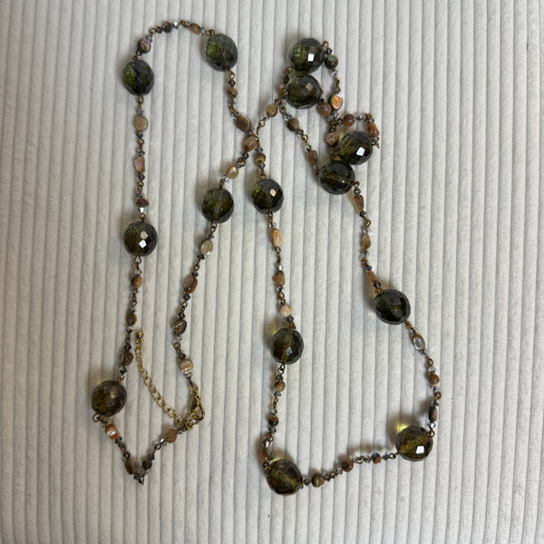Long Green Art Glass Beaded Station Necklace - front view