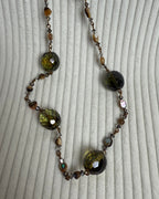 Long Green Art Glass Beaded Station Necklace - side view