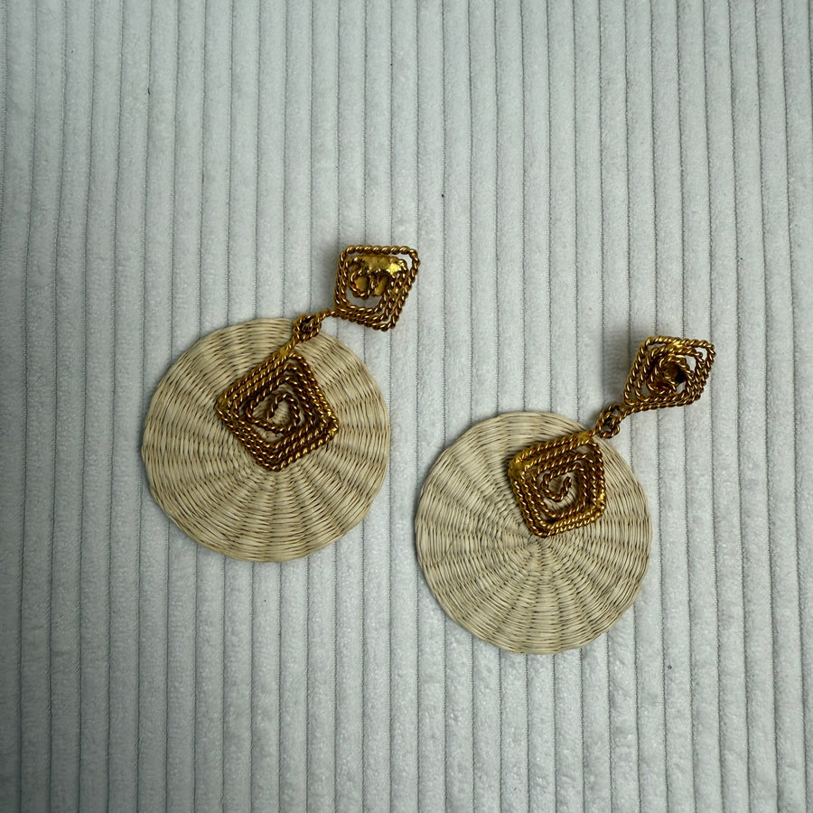 Raffia Double Drop Earrings - front view