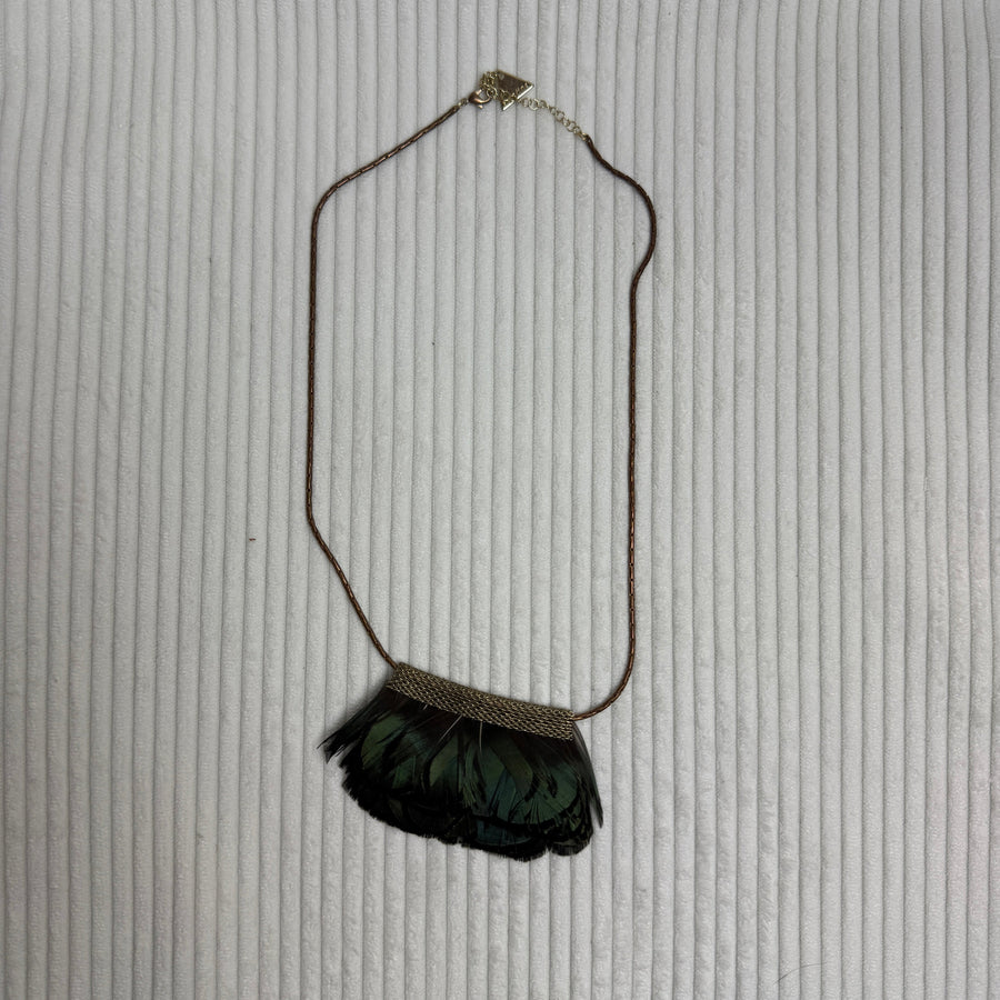 Green Feather Fringe Bib Necklace - front view