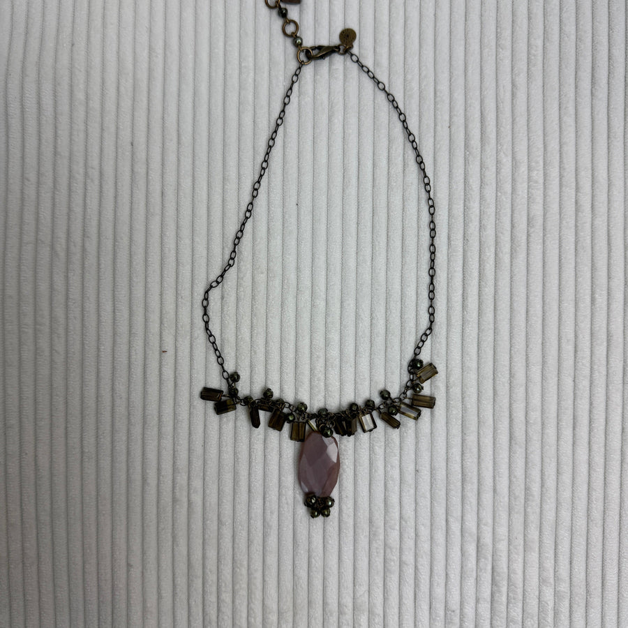 LOFT Chunky Amethyst Quartz Statement Necklace - front view