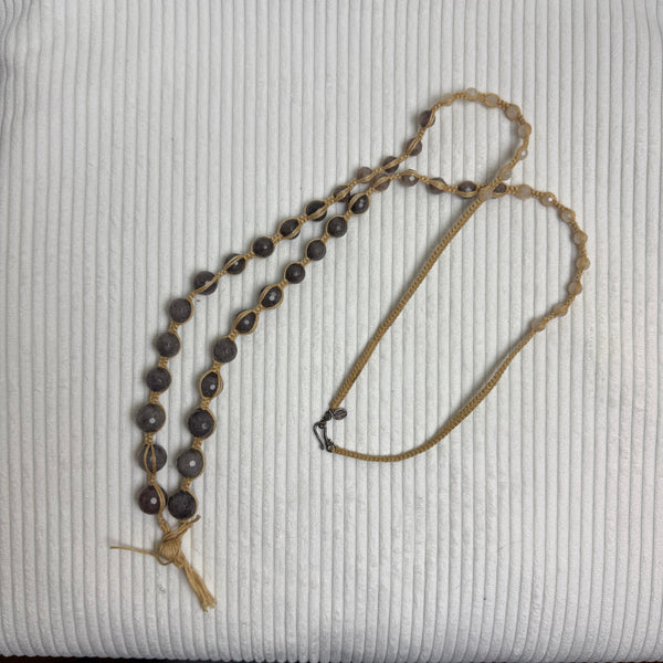 Rustic Wooden Bead Mala Necklace - front view