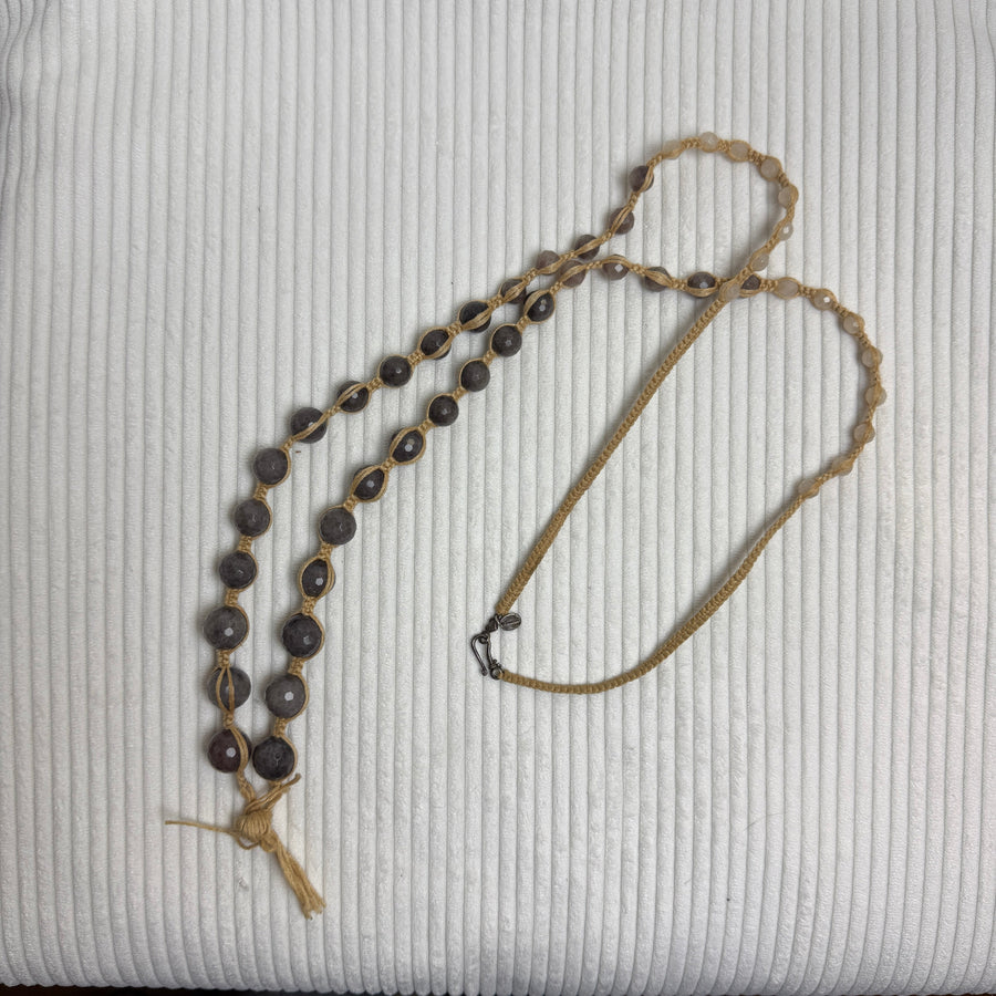 Rustic Wooden Bead Mala Necklace - front view
