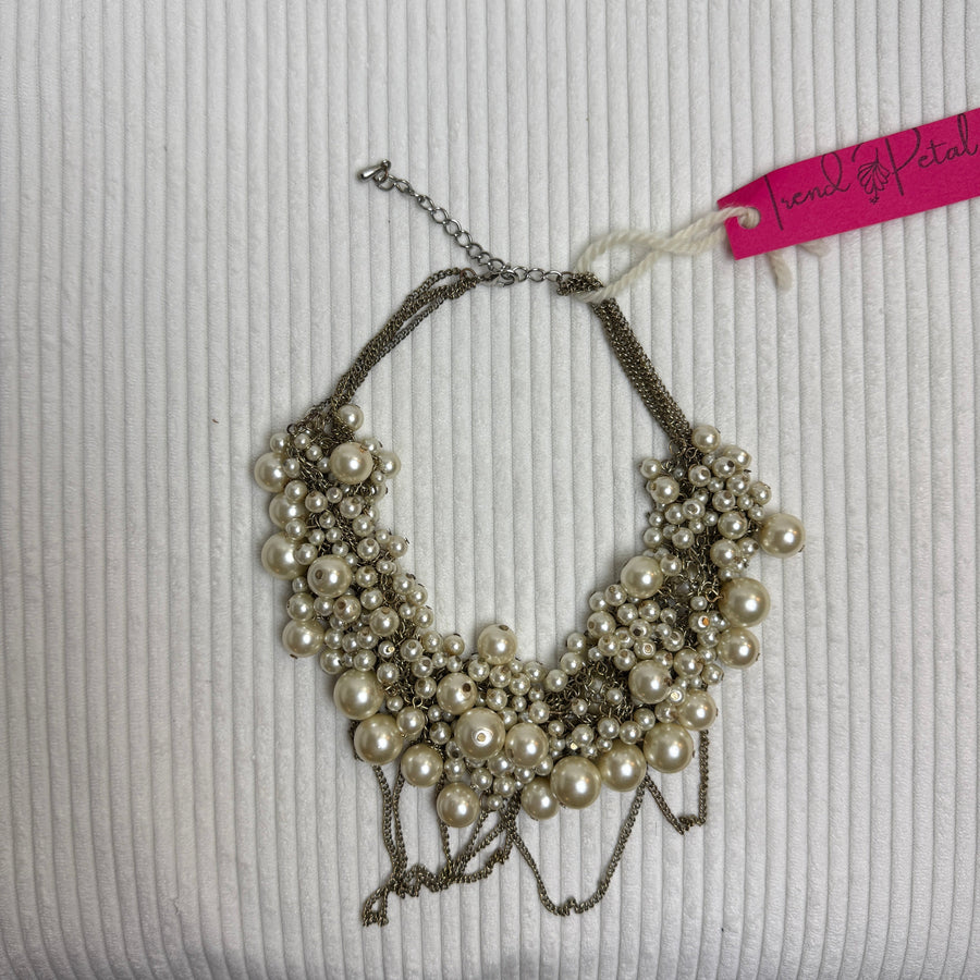 Pearl Cluster Statement Bib Necklace - front view