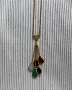 Gold-Tone Multi-Color Teardrop Pendant Necklace - front view