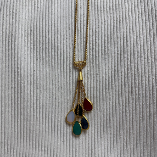 Gold-Tone Multi-Color Teardrop Pendant Necklace - front view
