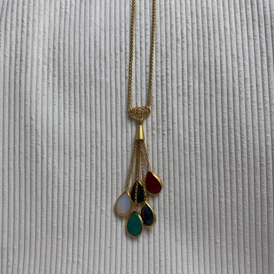 Gold-Tone Multi-Color Teardrop Pendant Necklace - front view