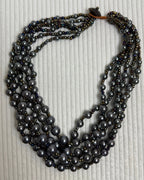Gray Multi-Strand Pearl Choker Necklace - front view