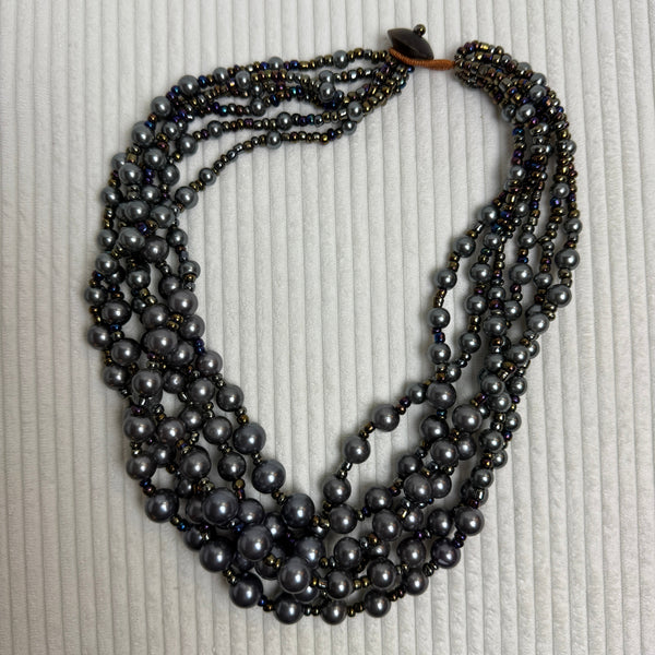 Gray Multi-Strand Pearl Choker Necklace - front view