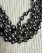 Gray Multi-Strand Pearl Choker Necklace - side view