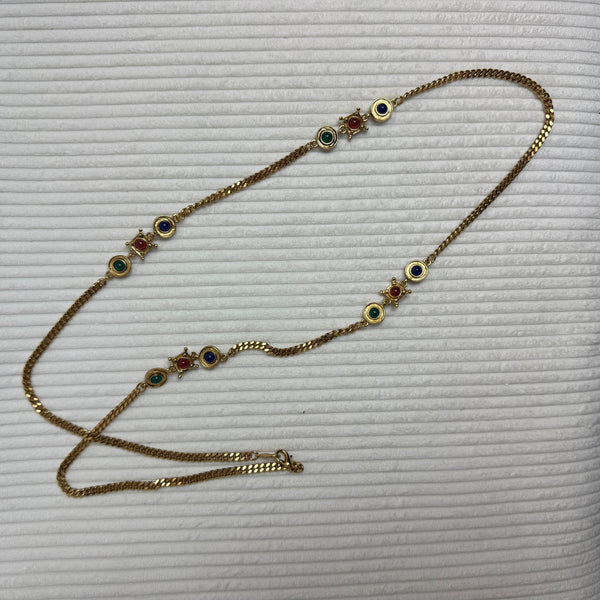 Christian Dior Gold-Plated Chain Necklace with Multicolored Cabochons - front view