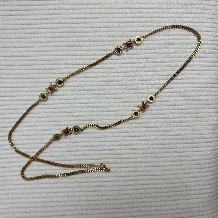 Christian Dior Gold-Plated Chain Necklace with Multicolored Cabochons - front view