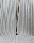 Black Tassel Lariat Necklace - front view
