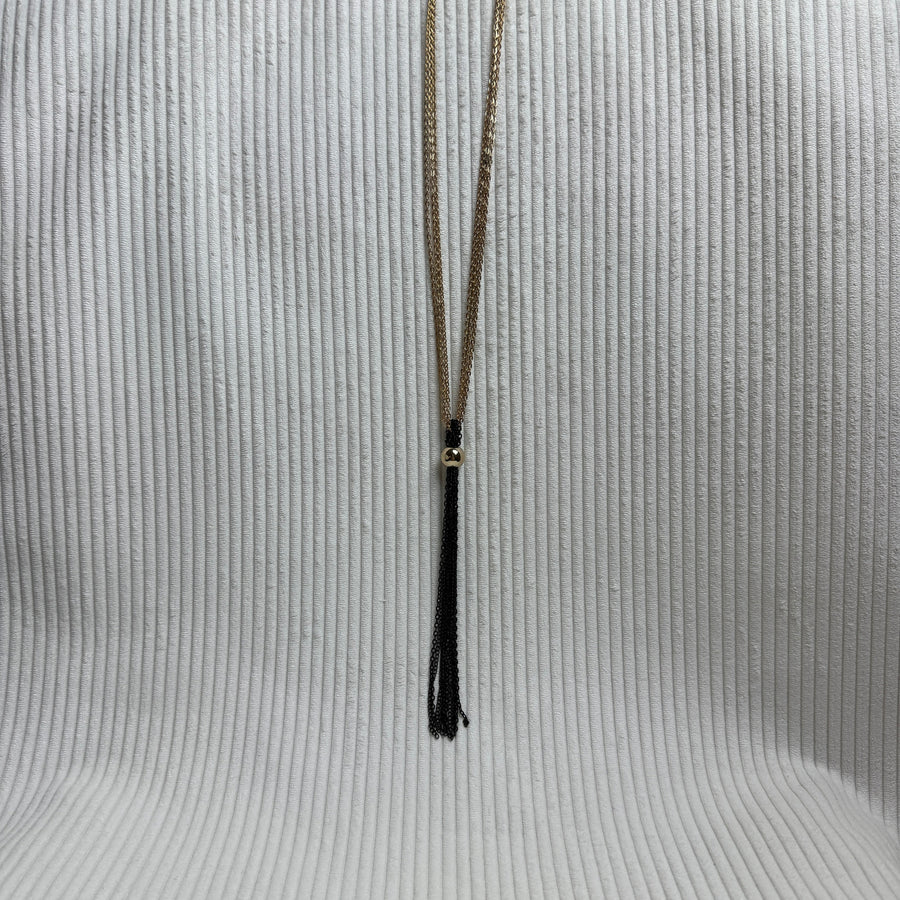 Black Tassel Lariat Necklace - front view