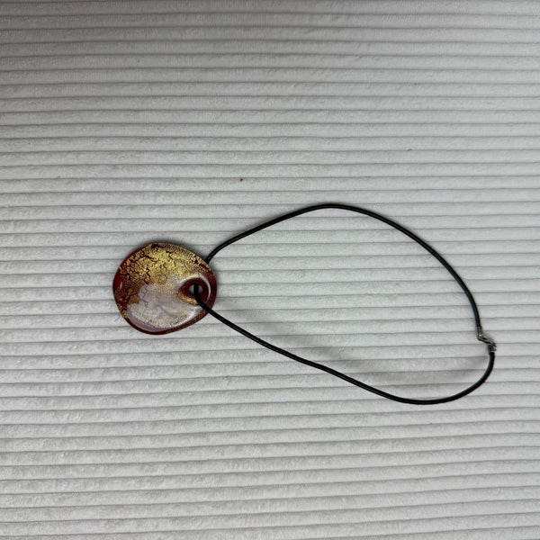 Murano Glass Red Gold Foil Pendant Necklace - front view