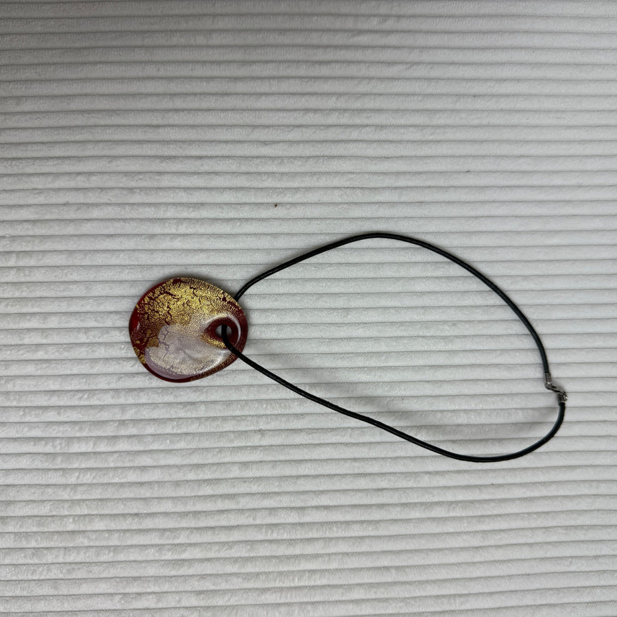 Murano Glass Red Gold Foil Pendant Necklace - front view