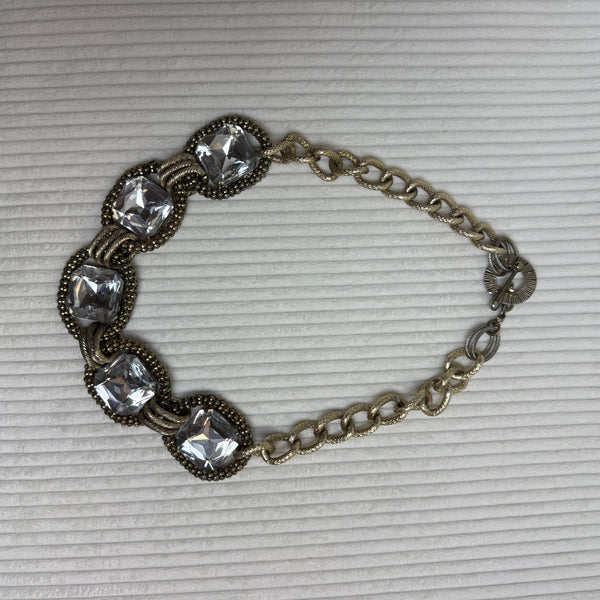 Gold-Tone Square Rhinestone Toggle Necklace - front view