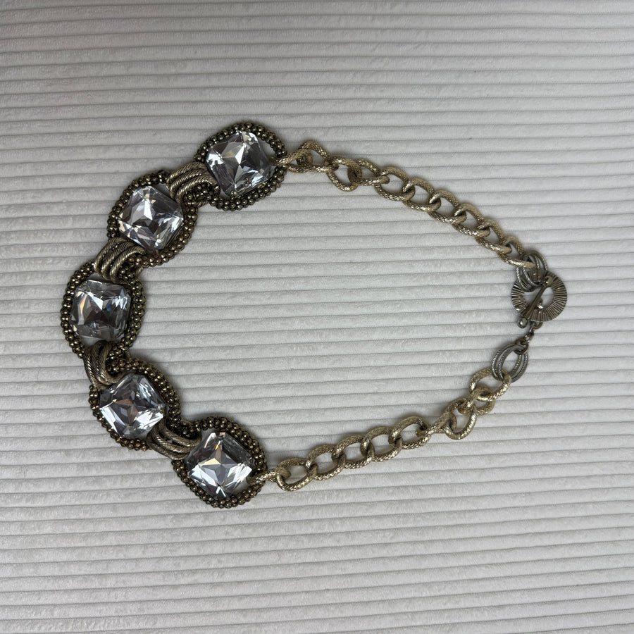 Gold-Tone Square Rhinestone Toggle Necklace - front view