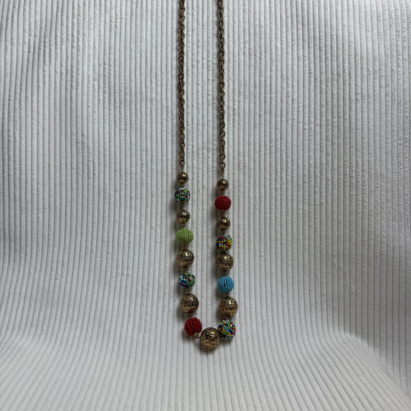 Graziano Mixed Media Beaded Brass Link Necklace - front view
