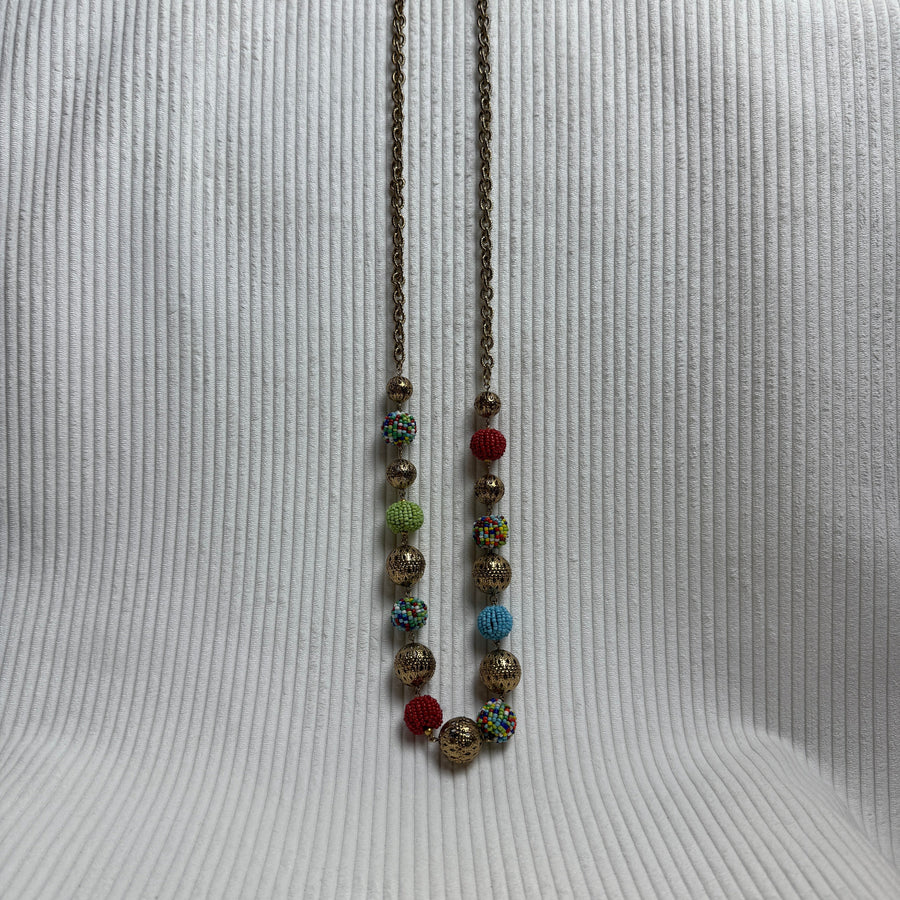 Graziano Mixed Media Beaded Brass Link Necklace - front view