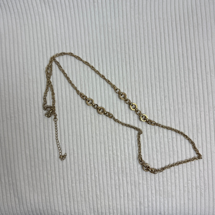 Long Gold-Tone Beaded Chain Necklace - front view