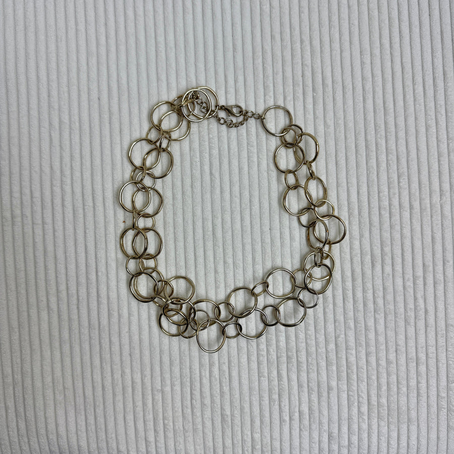 Multi-Strand Sterling Silver Circle Link Necklace - front view