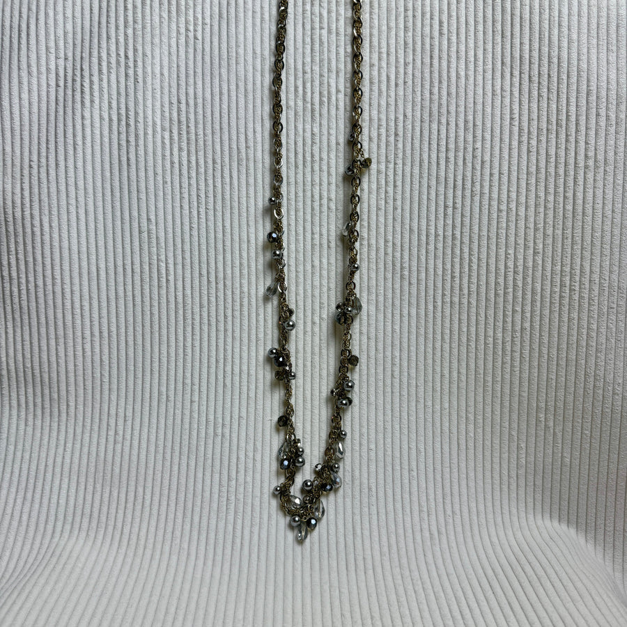 Long Delicate Beaded Charm Necklace - front view