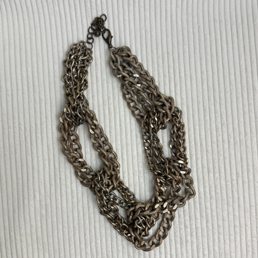 Multi-Strand Silver Rope Chain Necklace - front view