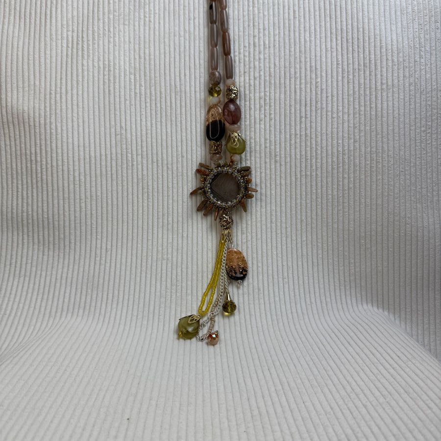 Boho Sun Pendant Beaded Necklace - front view