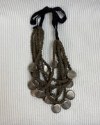 Multi-Strand Brown Cord Disc Statement Necklace - front view