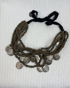 Multi-Strand Brown Cord Disc Statement Necklace - back view
