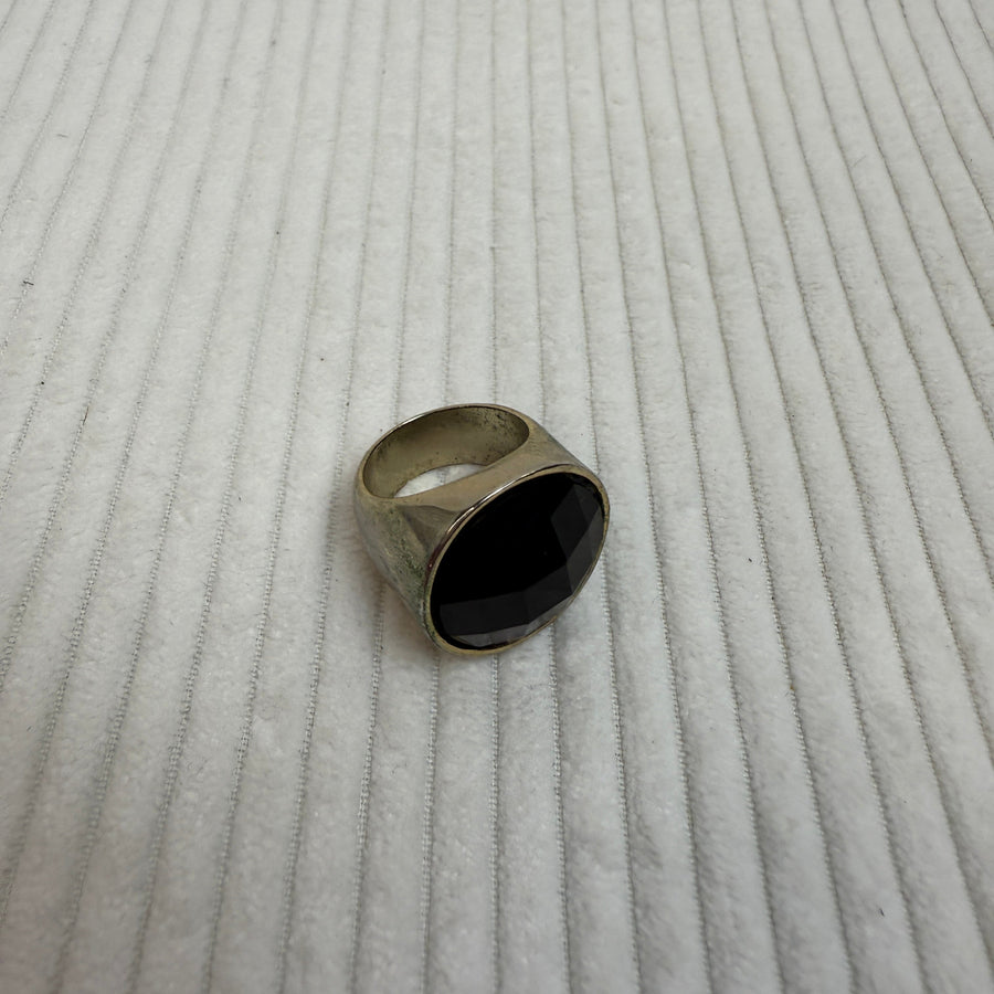 Men's Sterling Silver Black Onyx Signet Ring - front view