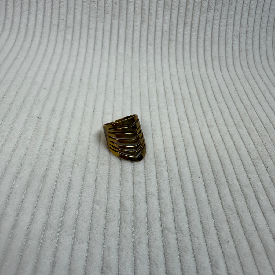 Gold Chevron Stripe Ring - front view