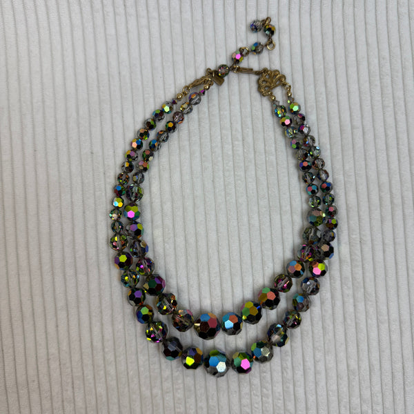 Triple-Strand Aurora Borealis Crystal Necklace - front view