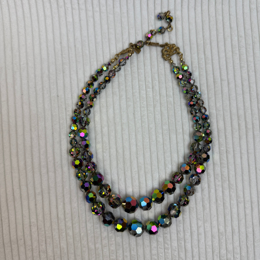 Triple-Strand Aurora Borealis Crystal Necklace - front view