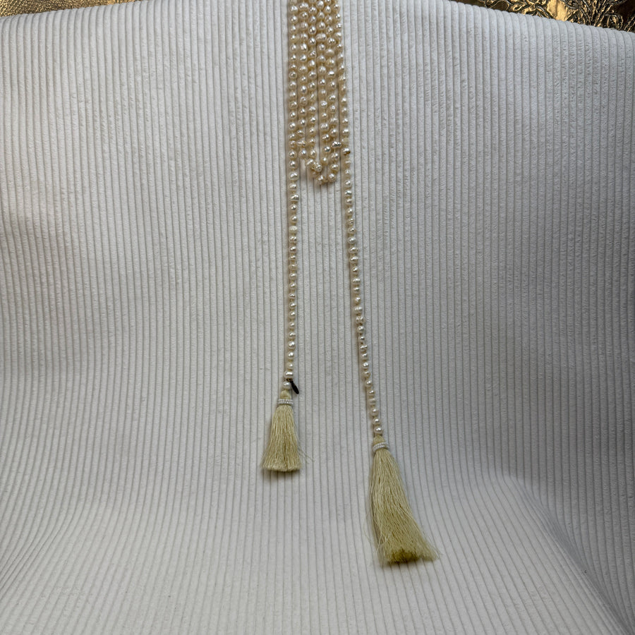 Long Pearl Tassel Mala Necklace - front view