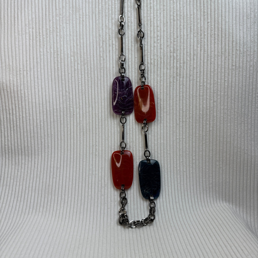 Multi-Color Resin Link Statement Necklace - front view