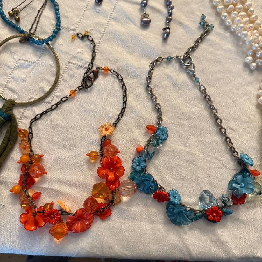 Beaded Floral Statement Necklace - front view