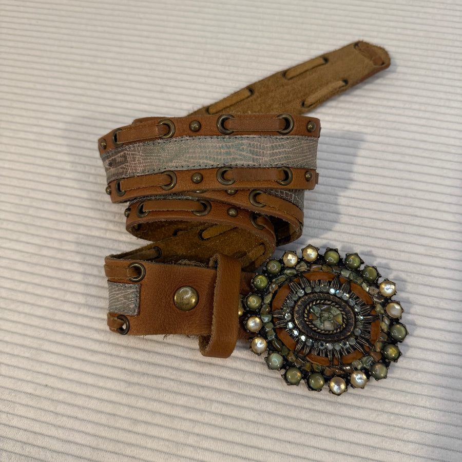 Leatherock Embellished Stone Leather Belt