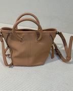 Beige Pebbled Leather Bucket Bag