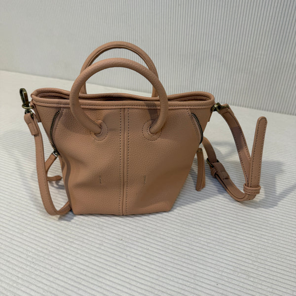Beige Pebbled Leather Bucket Bag