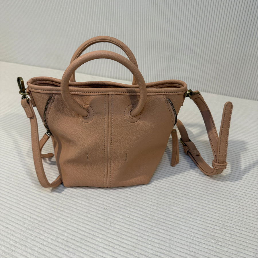 Beige Pebbled Leather Bucket Bag