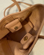 Beige Pebbled Leather Bucket Bag