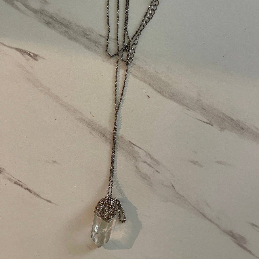 Clear Quartz Point Pendant Necklace - front view