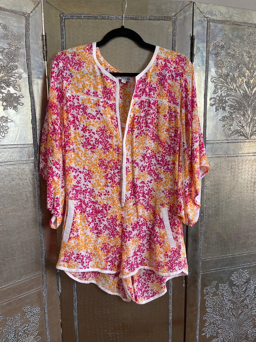 Poupette St Barth Pink Yellow Floral Romper Coverup photo 1