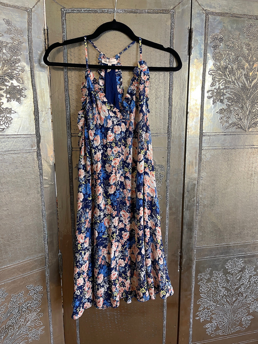 Rebecca Taylor Floral Print Ruffle Pleated Silk Dress Size 8 photo 2