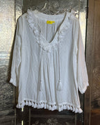 Roller Rabbit Hafsa White Tassel Blouse Size M photo 1